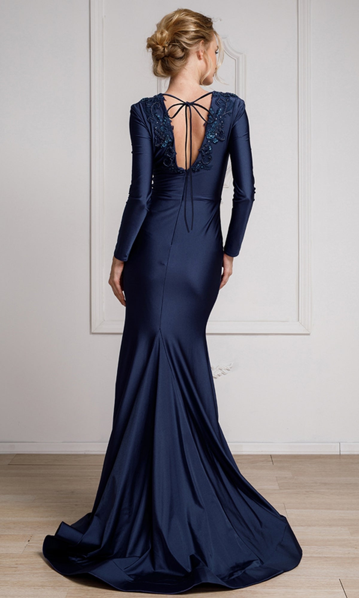 Plunging V-Neck Long Sleeve Formal Dress