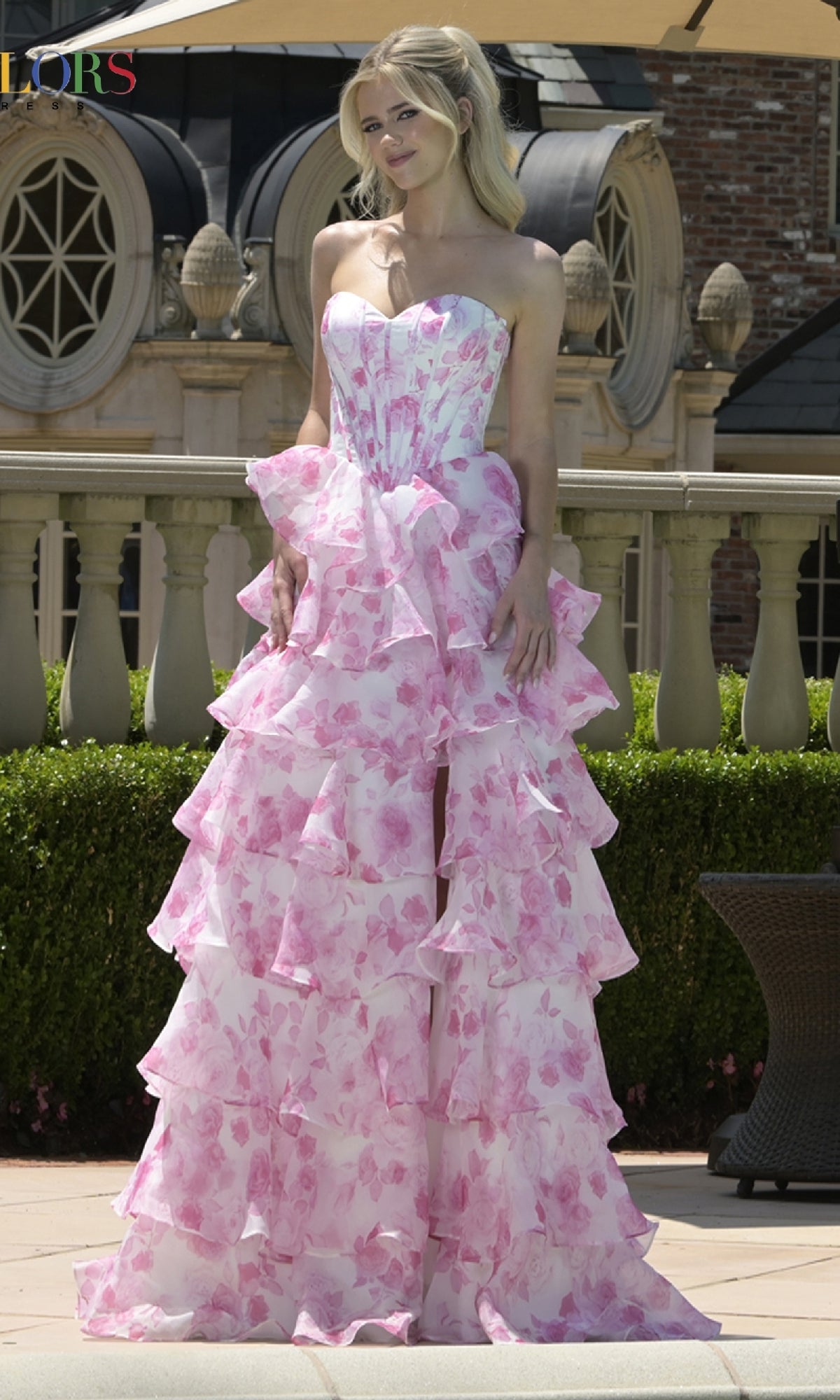 Strapless Long Ruffle Prom Gown: Colors Dress 3836 Hot Pink / 00