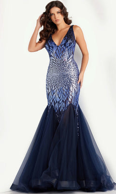 blue dress for baby girl Long Navy Mermaid Prom Dress with Ombre Sequin Print Navy/Peri / 12