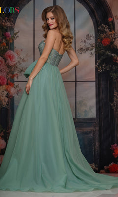 Strapless Long A-Line Prom Dress with Beaded Bodice Sage / 0