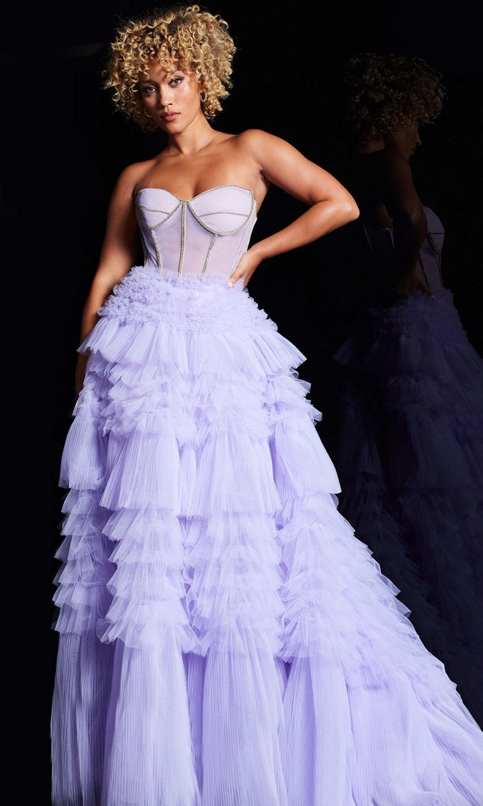 Jovani Strapless Long Ruffled Prom Ball Gown 38539