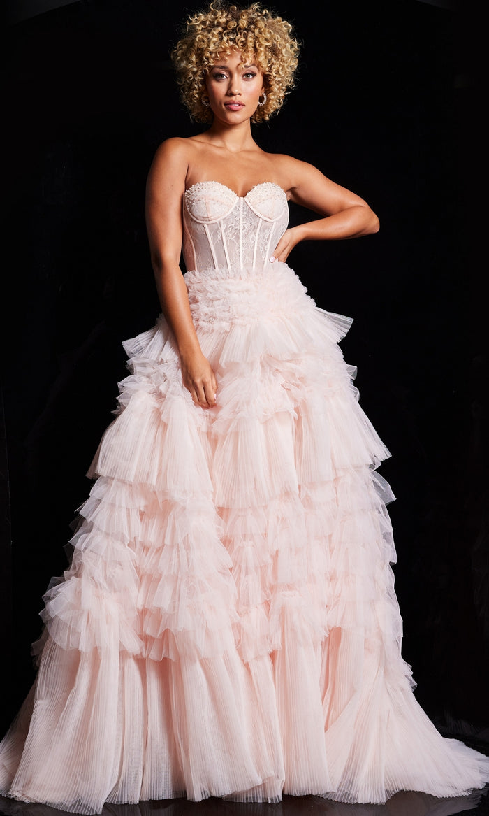 Jovani Ruffled Long Strapless Prom Ball Gown 38540