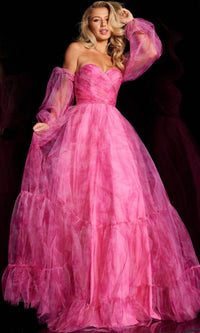 Jovani Long-Sleeve Long Pink Formal Dress 38605