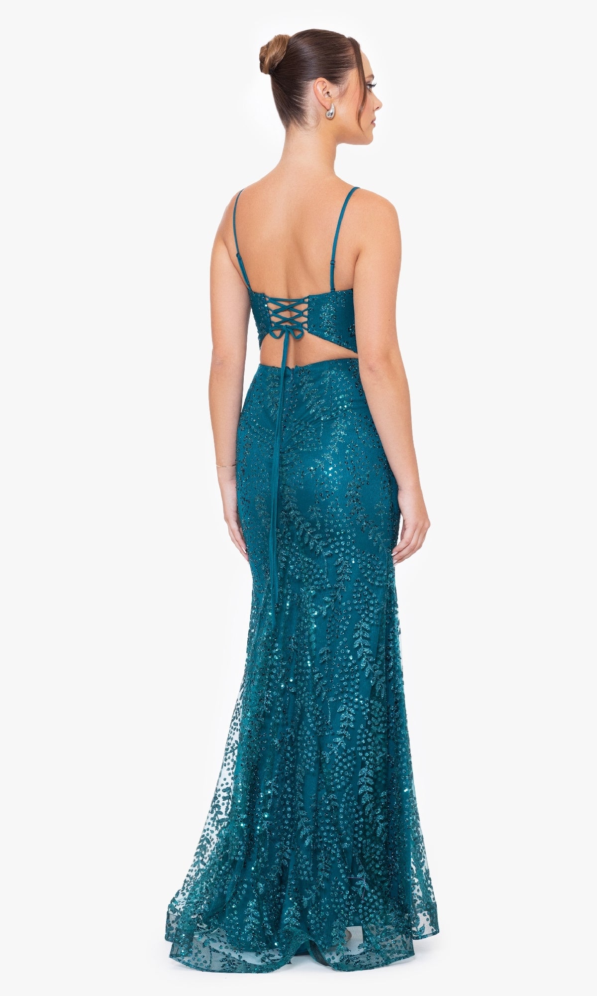 Jocelyn Long Glitter Mesh V-Neck Dress - Aqua / 1 Jocelyn Long Glitter Mesh V-Neck Dress - Aqua / 1
