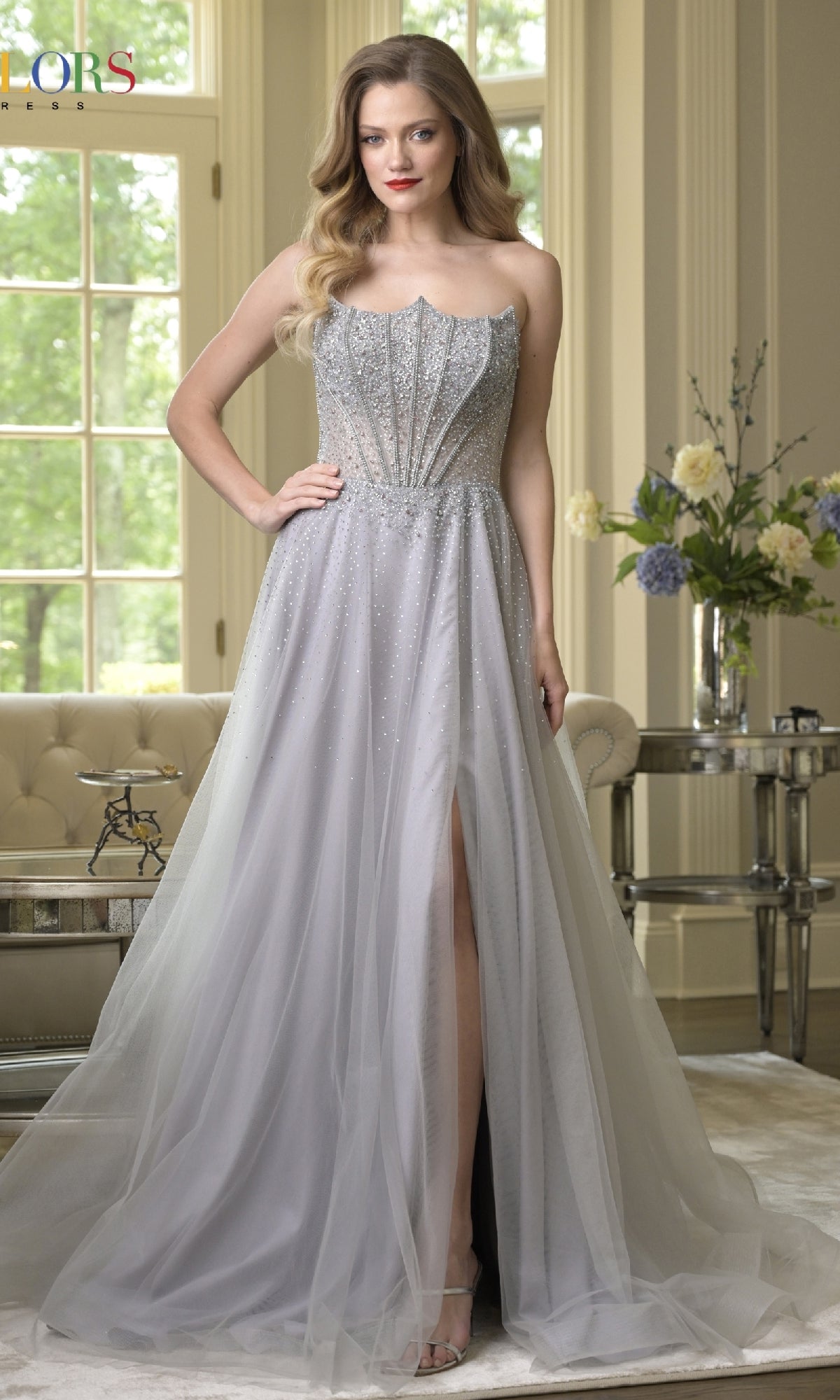 prom dresses silver grey Strapless Sparkly Long Corset Tulle Dress Silver / 2 Size:17 32/33 Cruise Dress Royal Caribbean US 0 / UK SS26_DOWNTOWN