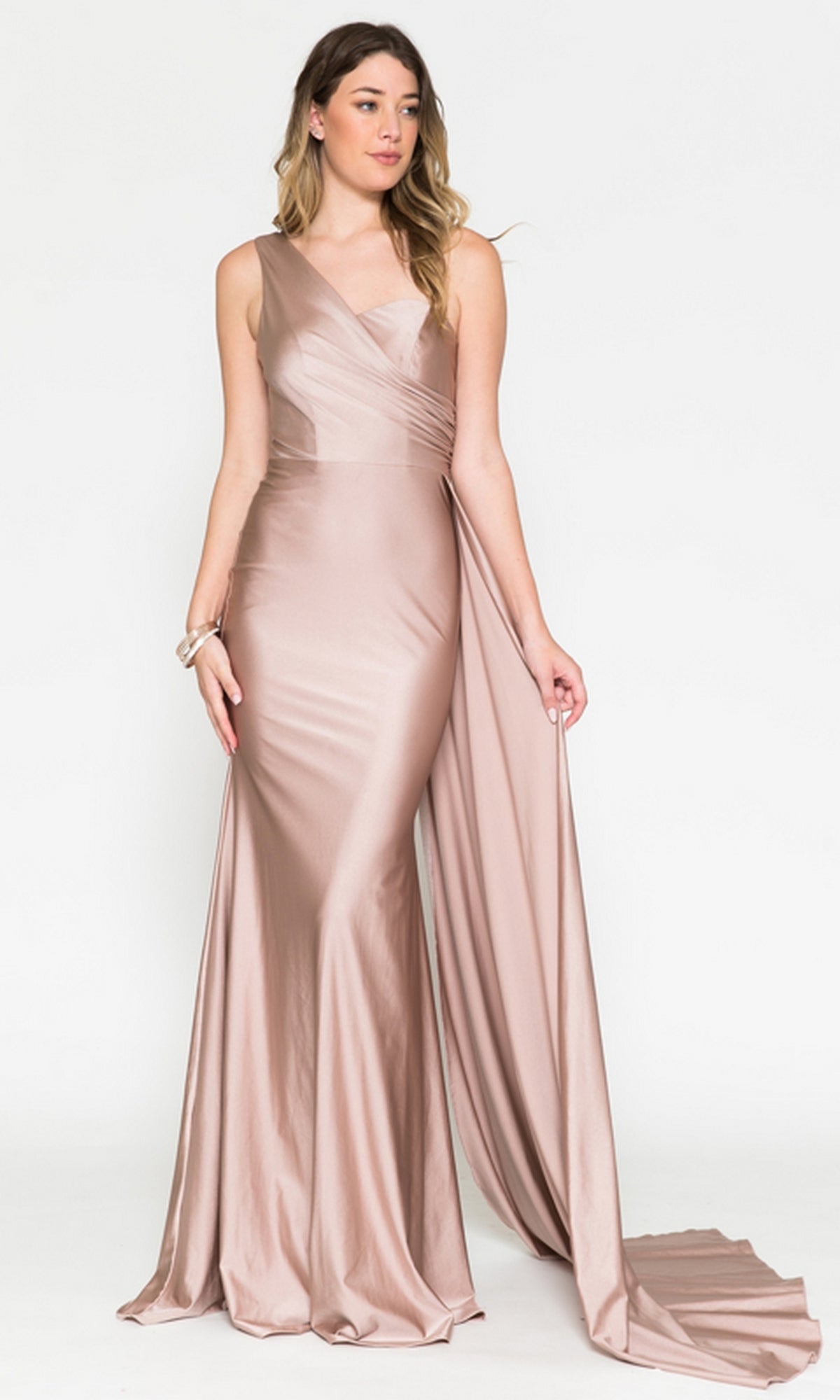 marilyn monroe gold dress poster One-Shoulder Long Prom Dress with Side Cape