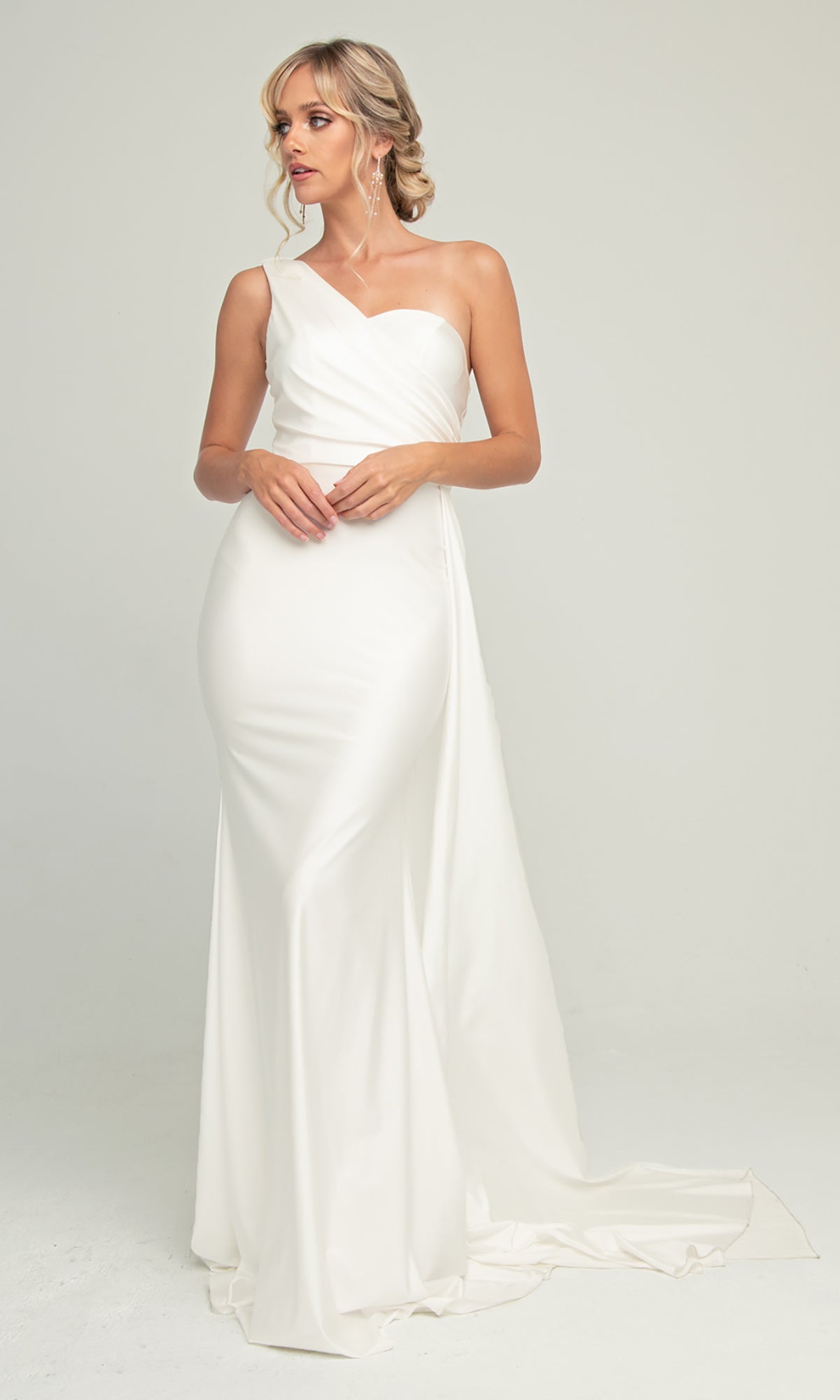 One-Shoulder Long Prom Dress with Side Cape