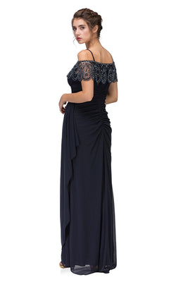 Off-The-Shoulder Long Chiffon Formal Dress with Beads Red / Medium Off-The-Shoulder Long Chiffon Formal Dress with Beads Red / Medium