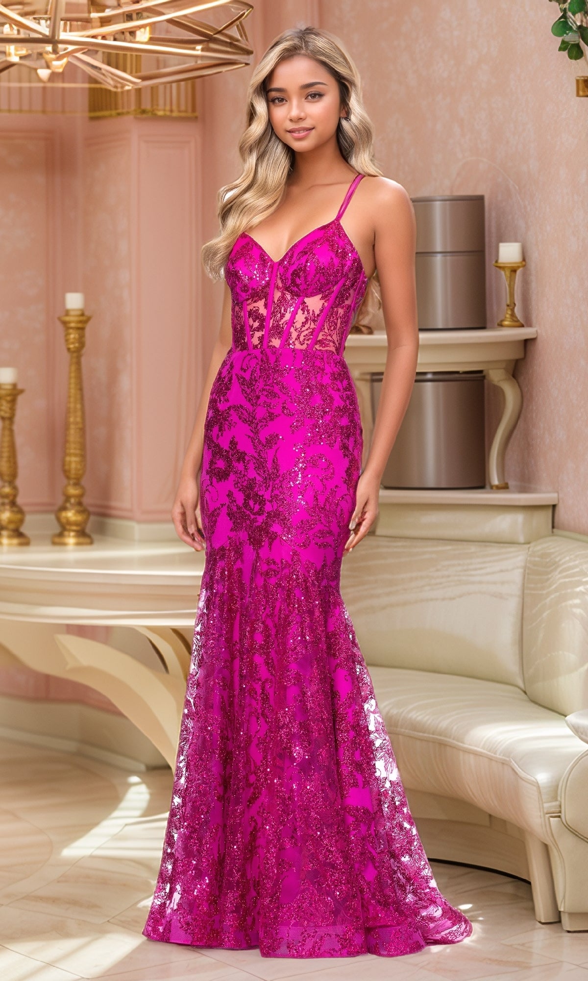 Long Glitter Prom Dress: Blondie Nites 3960BN