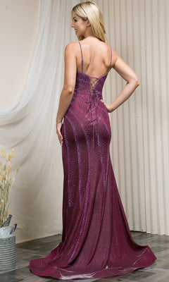 Lace-Up Bead-Striped Long Prom Dress 397 Navy / 2 Lace-Up Bead-Striped Long Prom Dress 397 Navy / 2