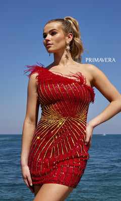 Feathered One-Shoulder Sequin Party Dress