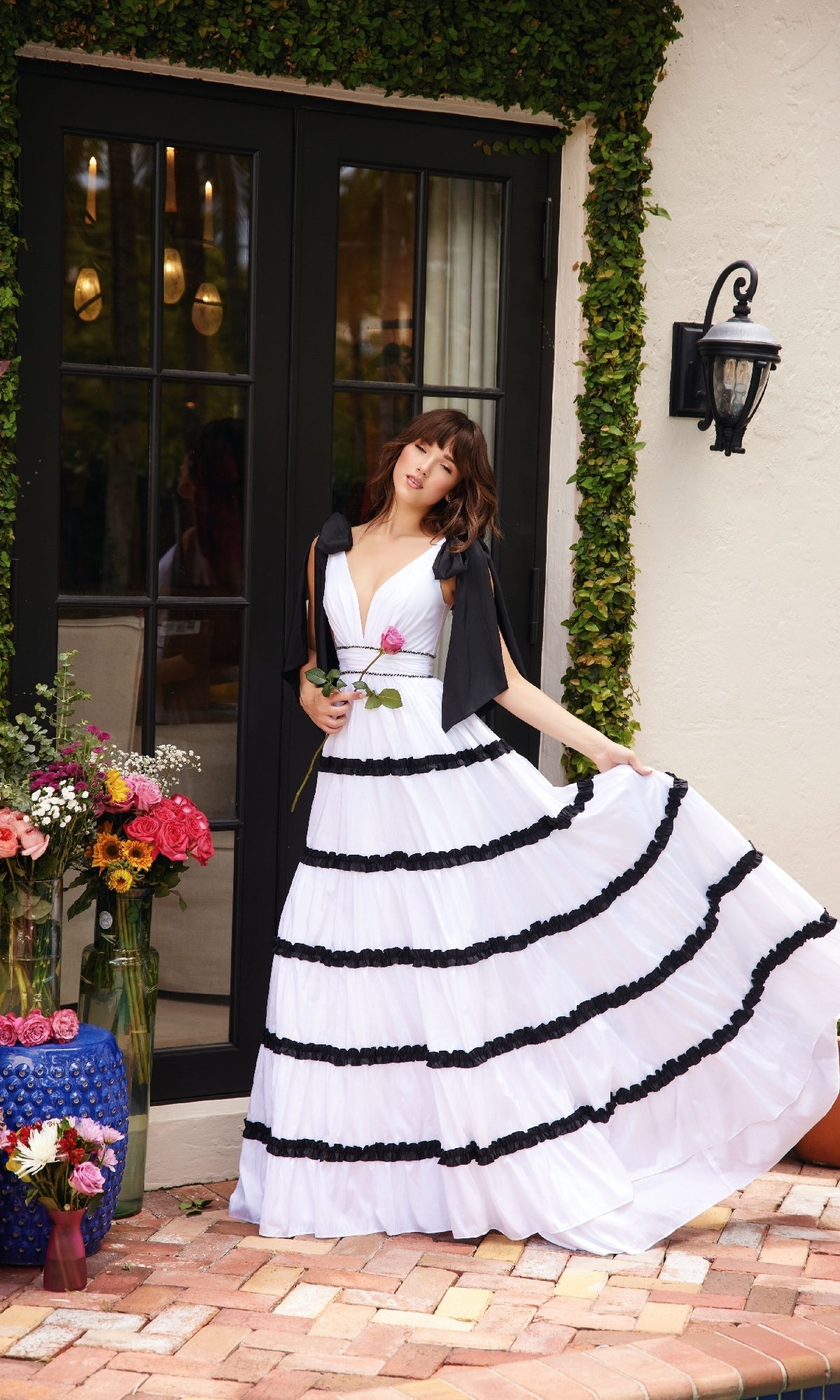 Ava Presley 40091 Long Formal Dress White/Black / 2