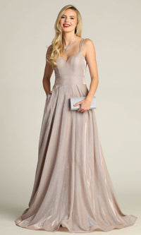 Lace-Up Back Long Metallic A-Line Prom Dress 4022