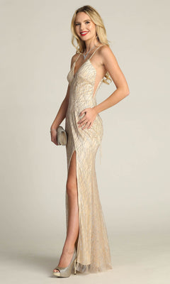 slim fit dress slacks Élégant Glitter Mesh Cut-Out Silk Evening Gown main image 1