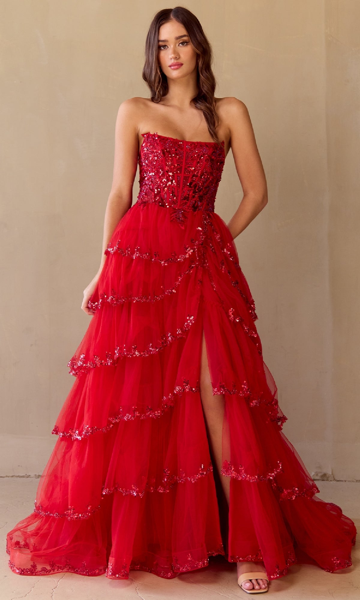 Ruffled Strapless Prom Dress: Amelia Couture 4033
