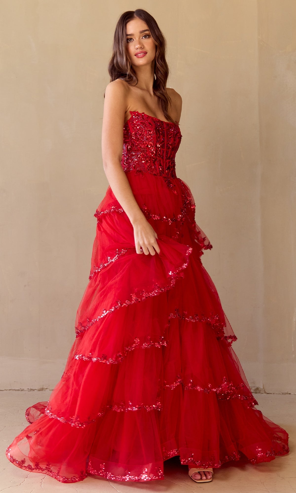 Ruffled Strapless Prom Dress: Amelia Couture 4033
