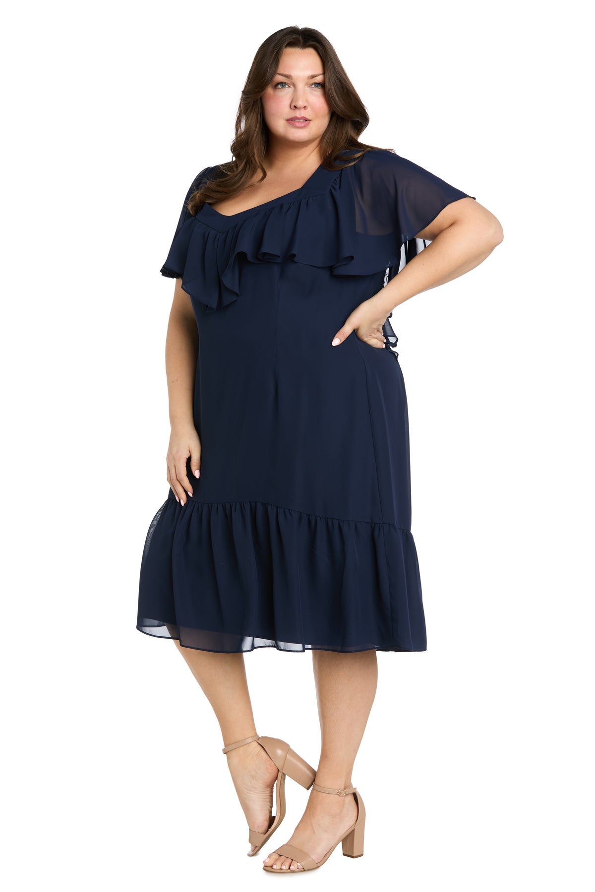 Plus-Size Knee-Length Navy Party Dress with Ruffles PromGirl Plus-Size Knee-Length Navy Party Dress with Ruffles PromGirl