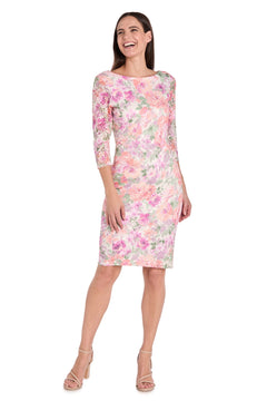 Petite Knee-Length Party Dress: R&M Richards 4075P Ivory/Blossom / 4P Petite Knee-Length Party Dress: R&M Richards 4075P Ivory/Blossom / 4P