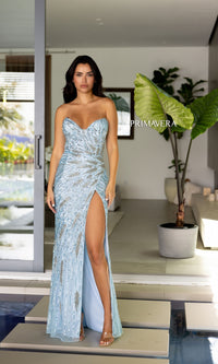 Strapless Primavera Long Beaded Formal Dress 4108