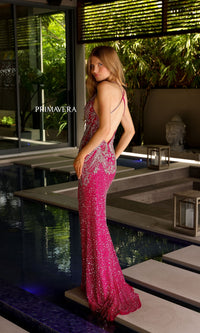 Open-Back Primavera Long Beaded Prom Gown 4109