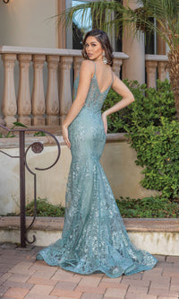 Long Sequined and Beaded Mermaid-Style Prom Dress