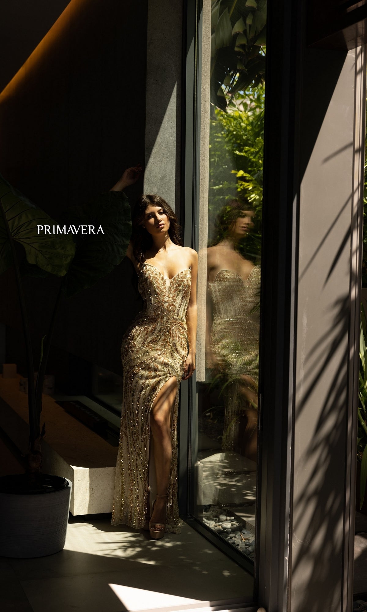 Strapless Primavera Long Beaded Formal Dress 4134
