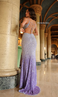 Primavera Ombre-Beaded Cut-Out Prom Dress 4136