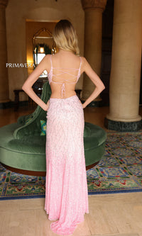 Primavera Ombre-Beaded Cut-Out Prom Dress 4136