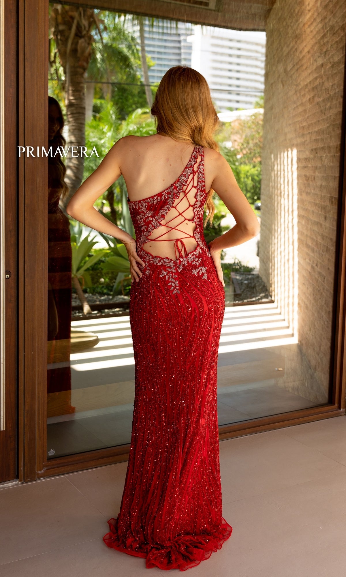 Primavera One-Shoulder Beaded Long Prom Dress 4144