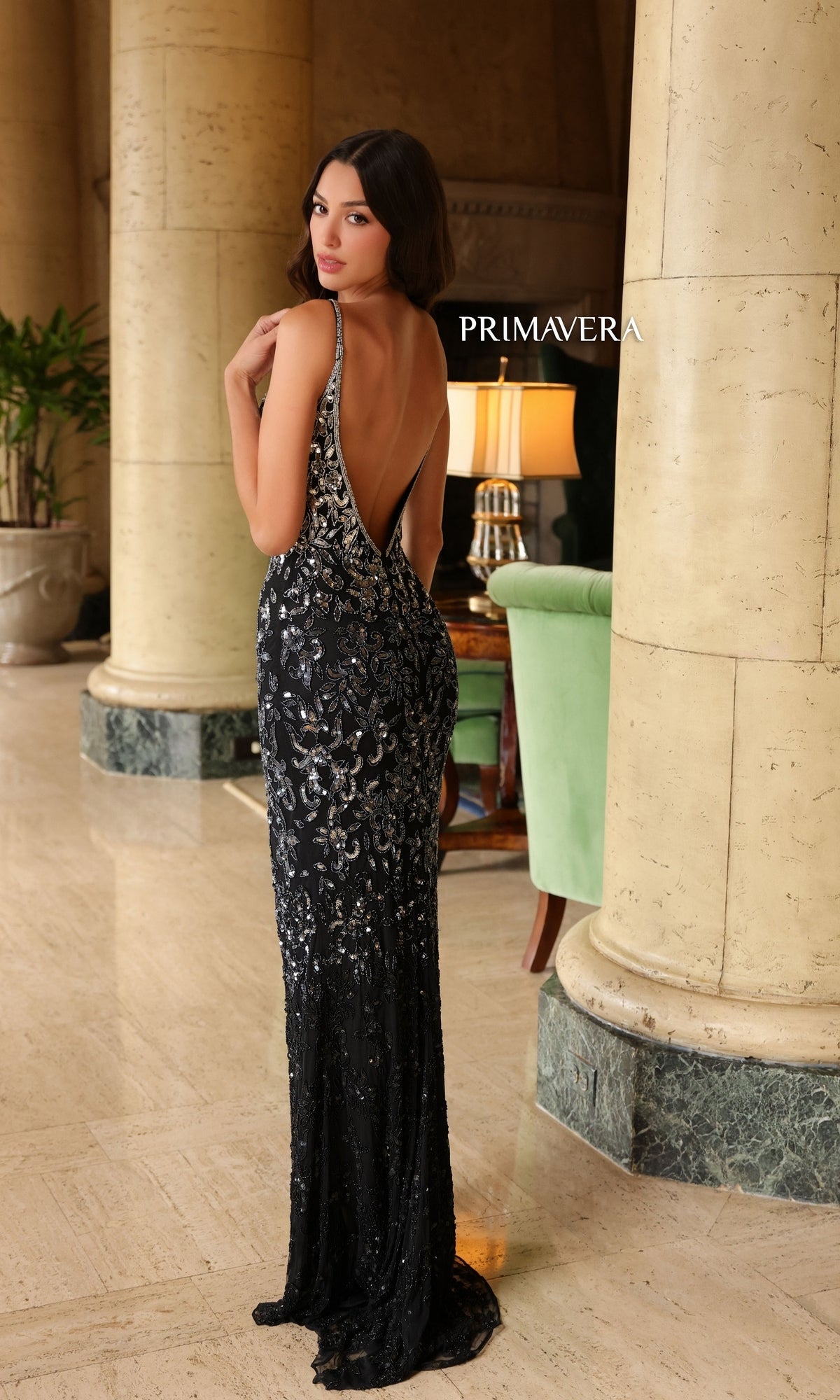 Primavera Ombre-Beaded Long Formal Gown 4150
