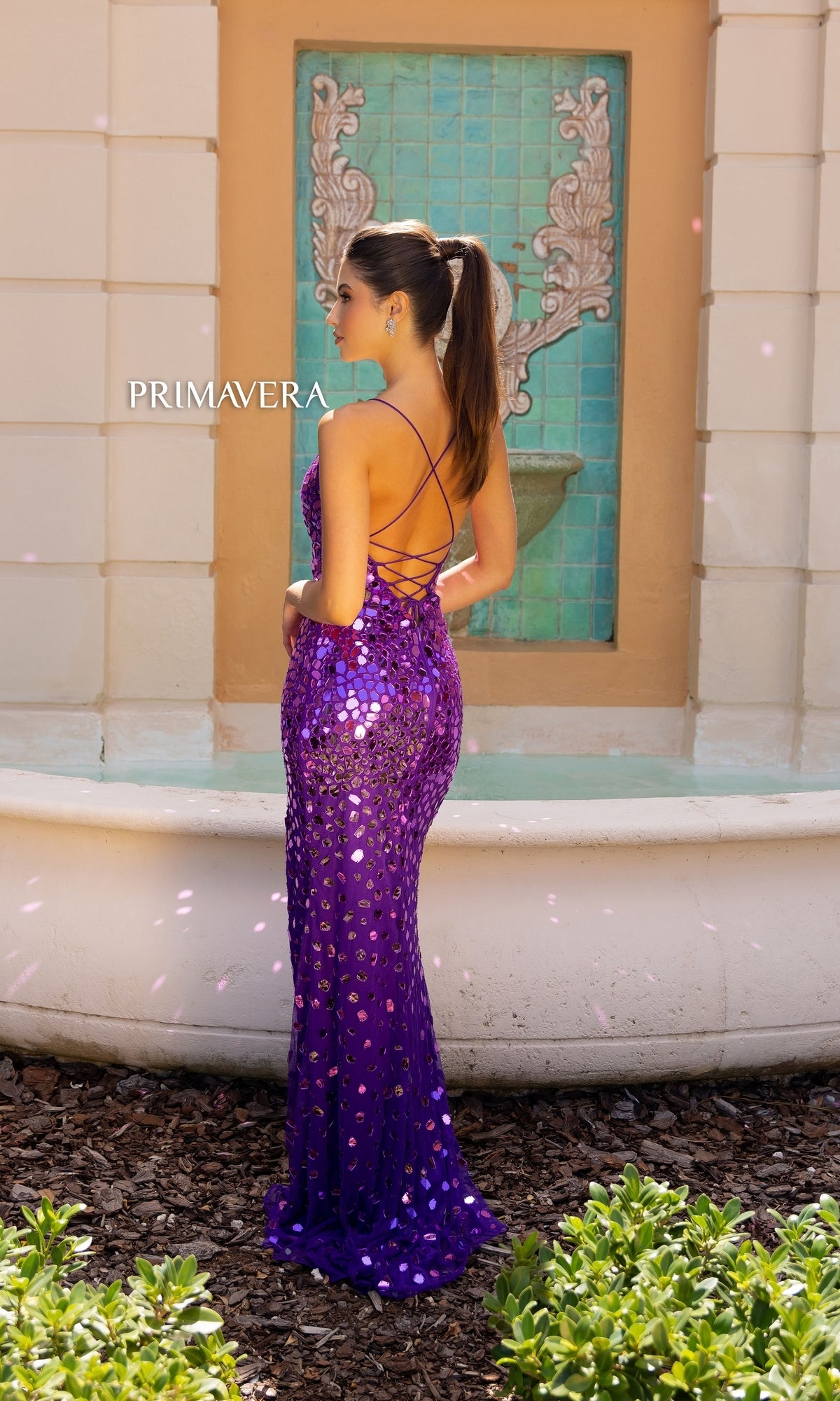 Primavera Broken-Glass Long Formal Dress 4151