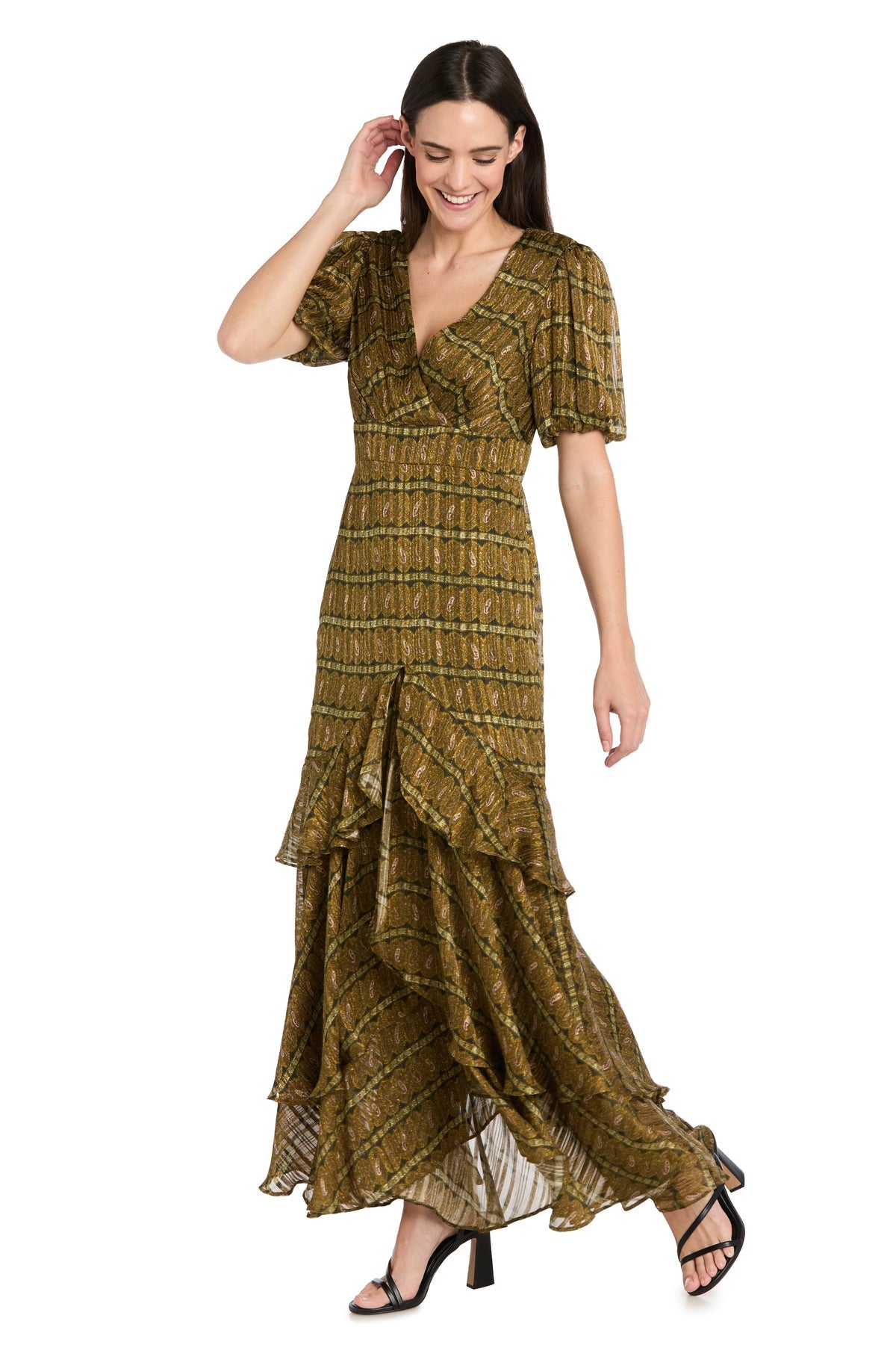Long Plaid Wedding Guest Dress: R&M Richards 4157