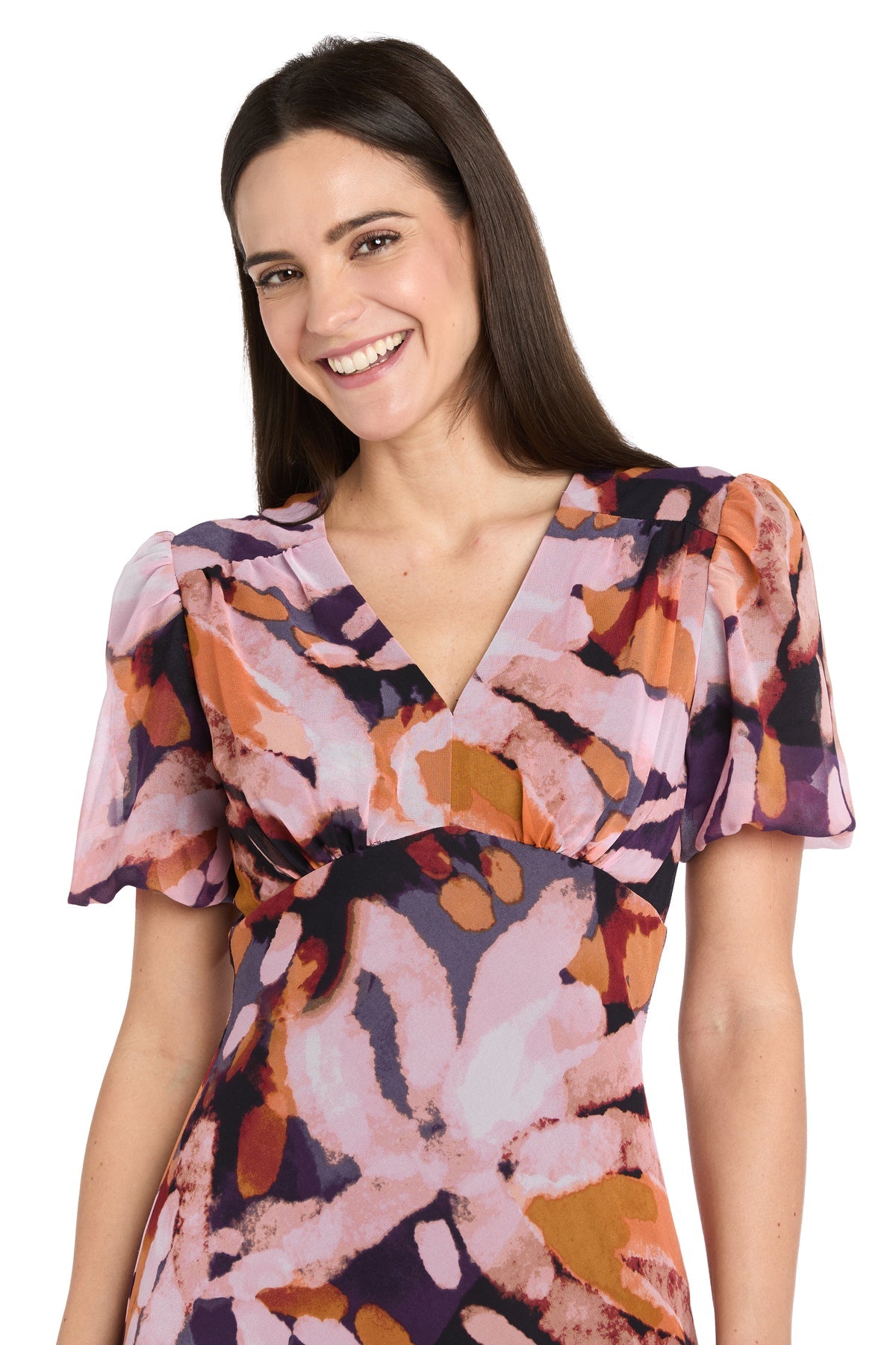 Short Sleeve Print Party Dress: R&M Richards 4161 Black/Multi / 6