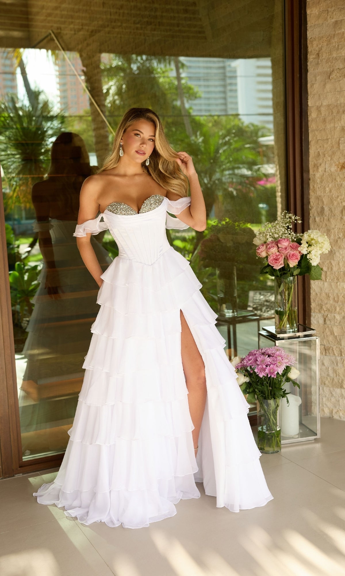 Off-Shoulder Ruffled Prom Gown: Ava Presley 42213