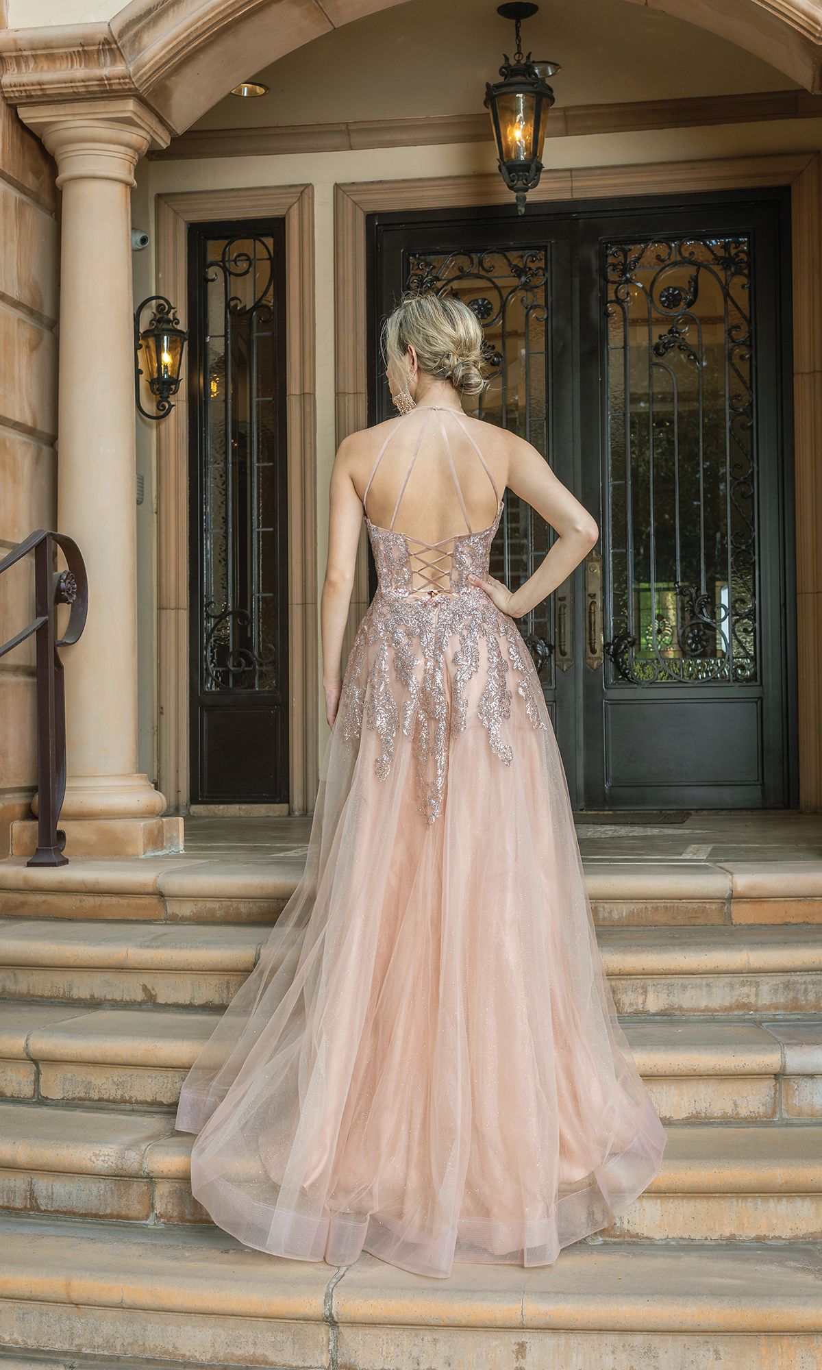 A-Line Long Rose Gold Formal Prom Dress