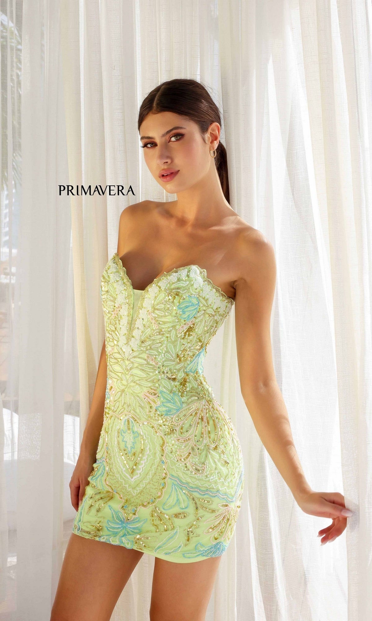 Lace-Up Strapless Short Homecoming Dress with Beads Sage Green / 0