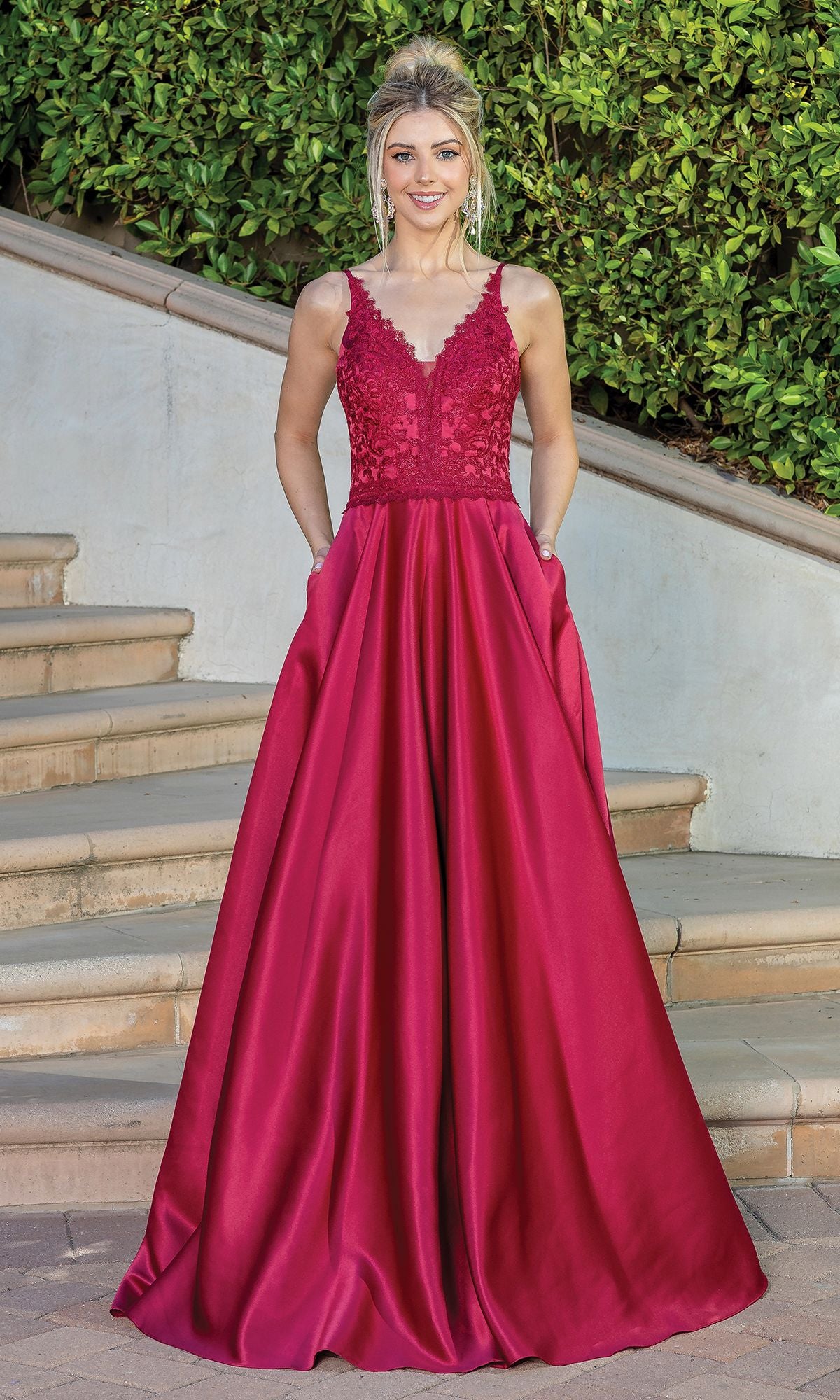 Long Embroidered-Bodice Prom Dress - PromGirl