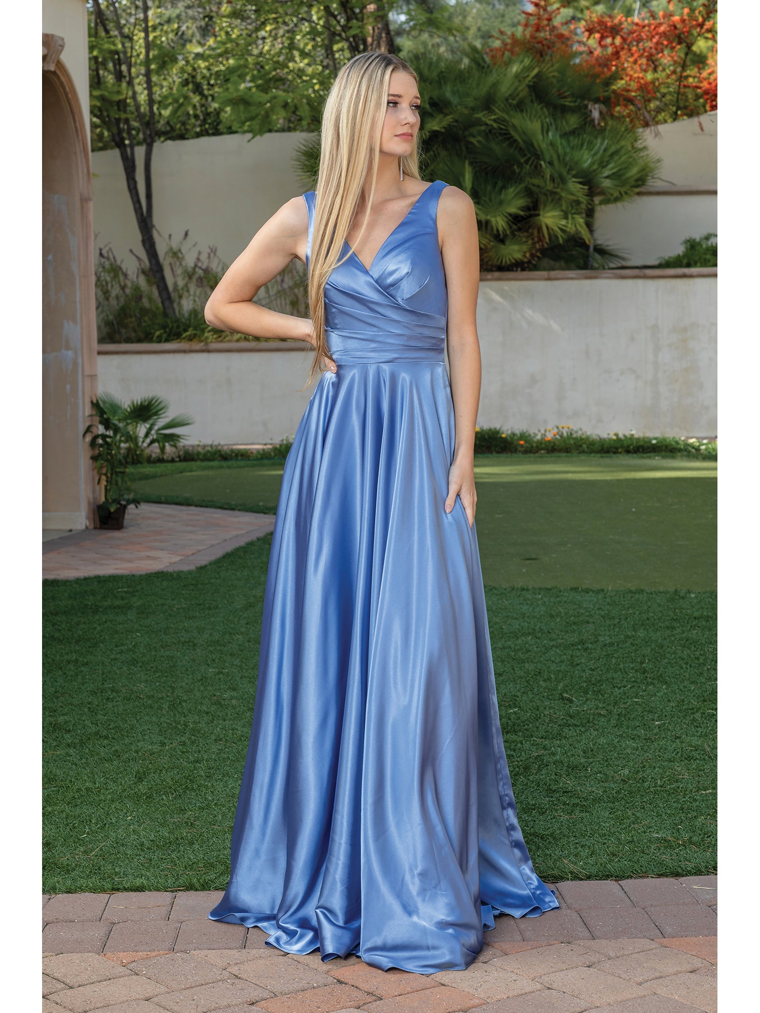 Corset-Back Wrap-Bodice A-Line Prom Dress - PromGirl