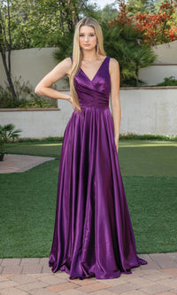 Wrap-Bodice Long A-Line Prom Dress with Corset