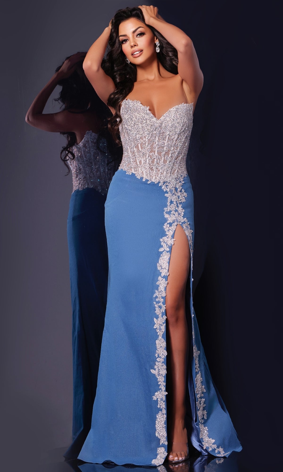 Jovani 43341 Long Prom Dress Off White/Denim / 6 Jovani 43341 Long Prom Dress Off White/Denim / 6