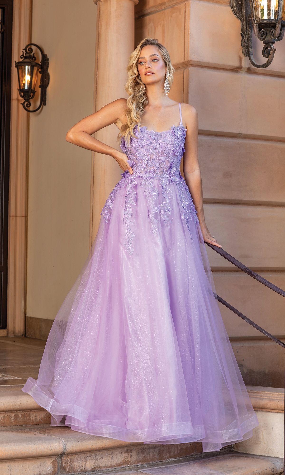A-Line Long Butterfly Prom Ball Gown - PromGirl