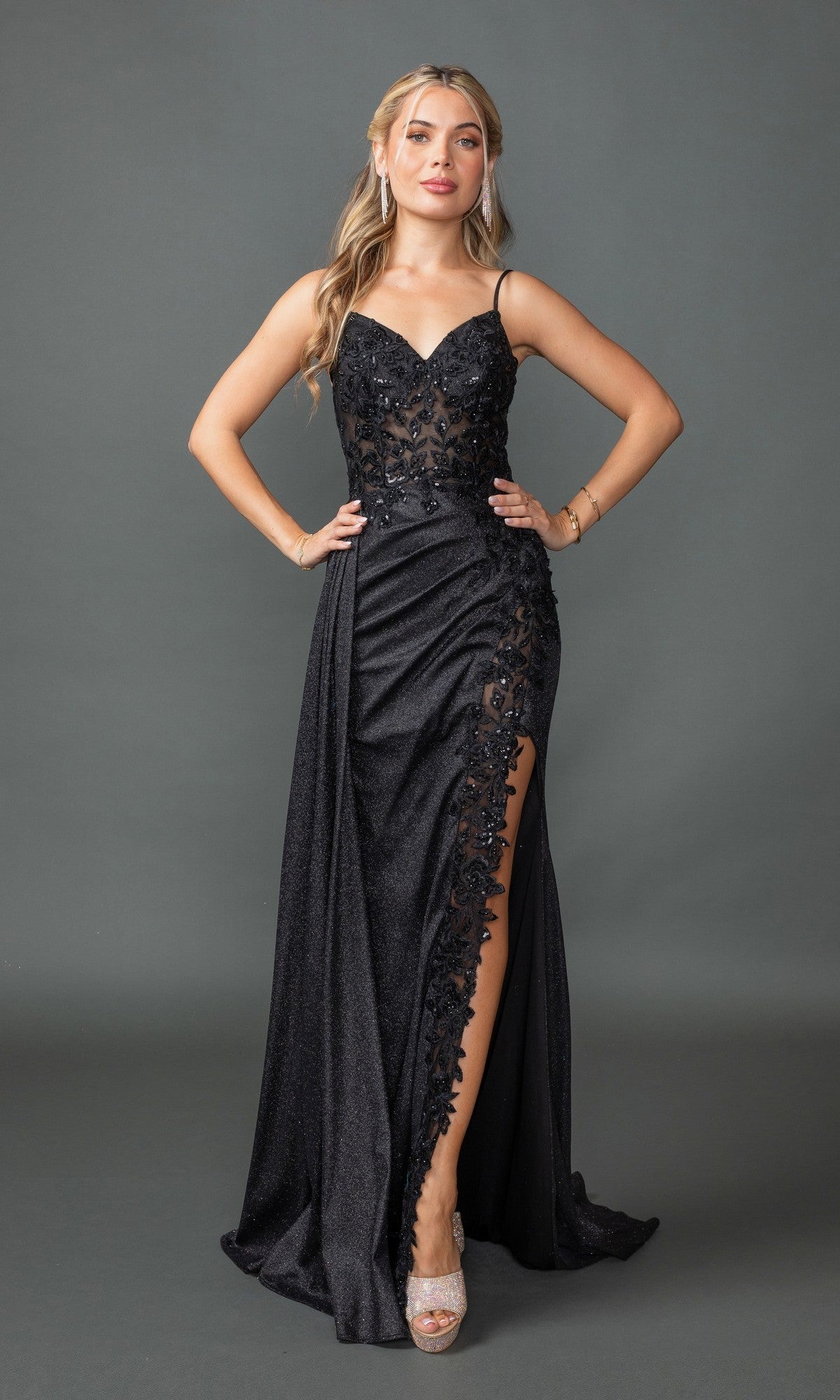 draped black evening dress Luxury Couture Beaded Black Formal Dress - Size 12 main image 0