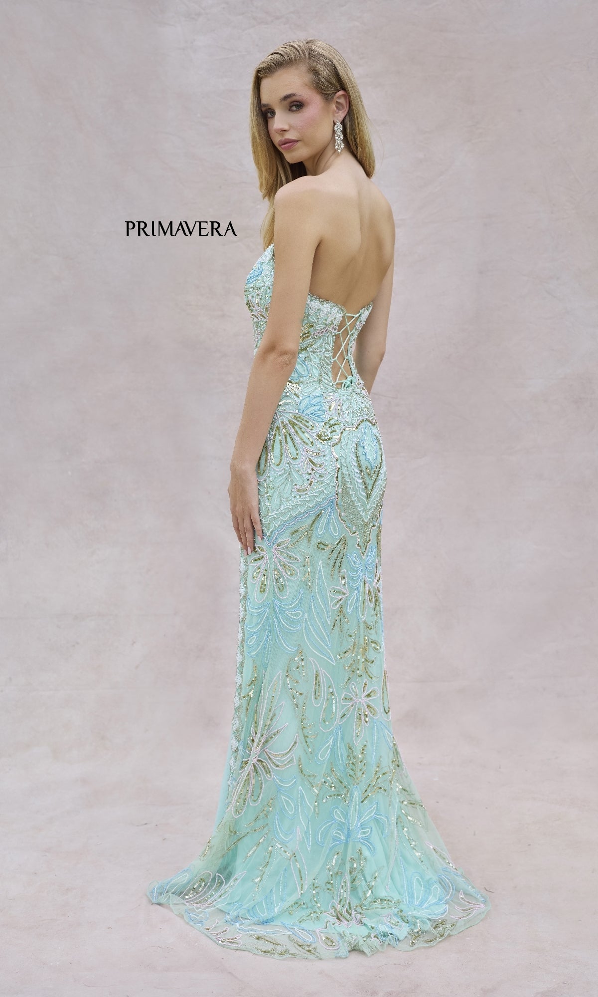 Strapless Long Beaded Prom Dress: Primavera 4382