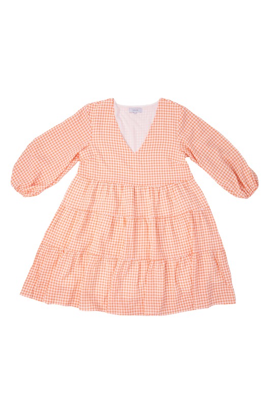 Short Gingham Print Tiered Casual Dress FGDR31L009