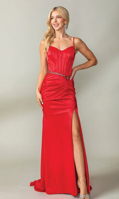 Corset-Back Long Prom Dress with Beaded Waist– PromGirl