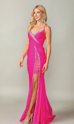 hot pink dress with rhinestones Neon Long La Femme Rhinestone Prom Neon Pink / 00 Sequin Satin Lace Tulle Chiffon Prom Evening Dress Velvi - Millionaire Mini Dress