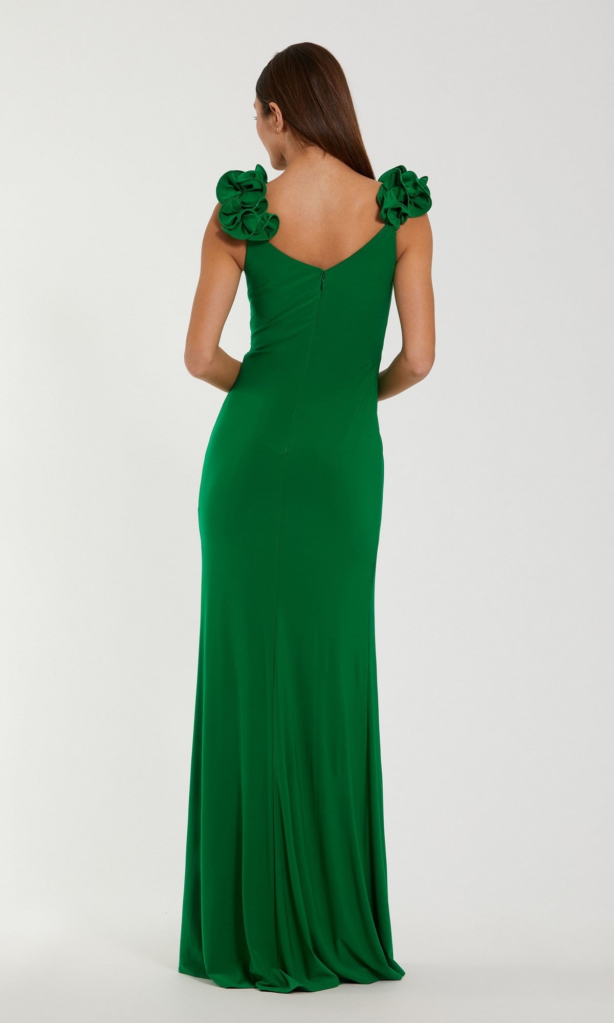 spring green formal dress Mac Duggal Jersey V Neck Long Gown With 3D Flower Straps, Womens, L, Girls 4-6x Nike T-shirt quiet luxury dev-position-up-to-70-of-selected-maxi-styles:number:2 Length CM:90
