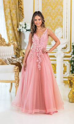 Long Pastel A-Line Prom Dress with Sequin Embroidery Pink / Small