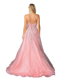 Lace-Up Long Pink Prom Dress with Sequins Dark Blush / XLarge