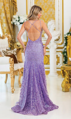 strapless open back dress Scala 61306 Long Prom Beaded Slit Formal Dress – The Dress Outlet main image 1